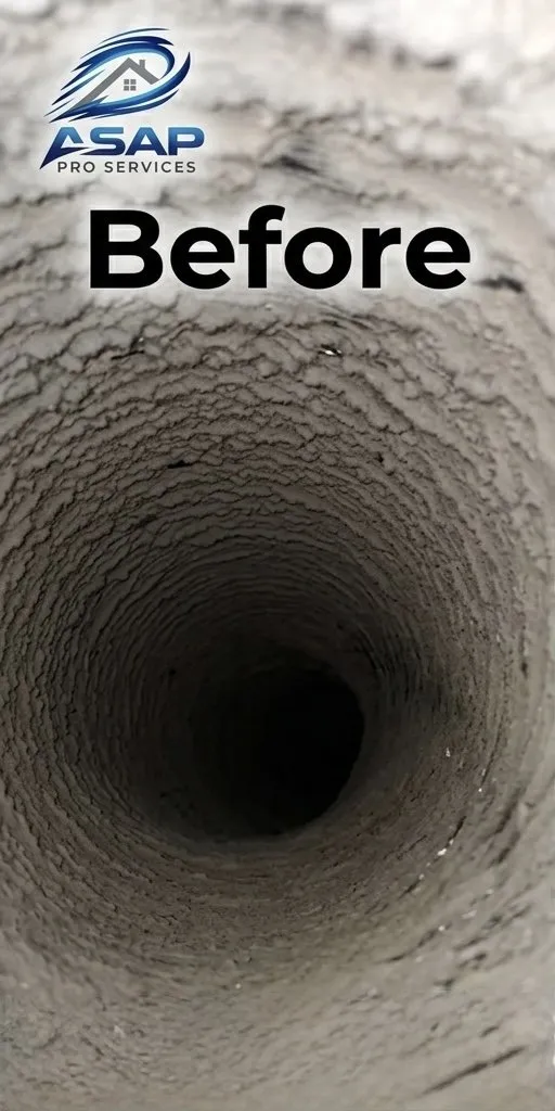 Before: clogged residential air duct full of dust and debris
