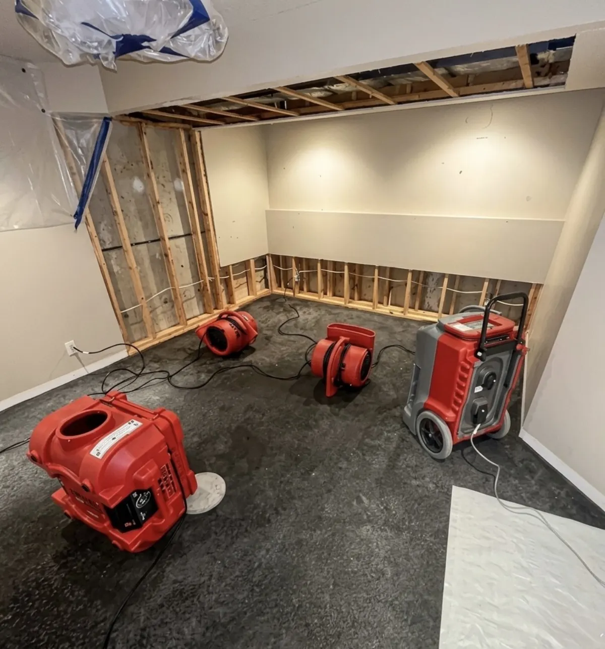 Industrial drying setup after storm damage in an Oklahoma residence